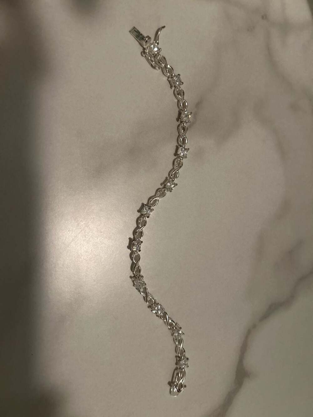 Silver Cubic Zirconia Infinity and Square Cut Star Link Tennis Bracelet